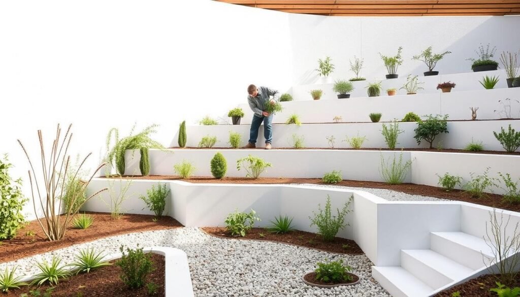 minimalist tiered garden maintenance